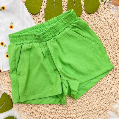 Conj. Batinha Girassóis e Short - Off White e Verde